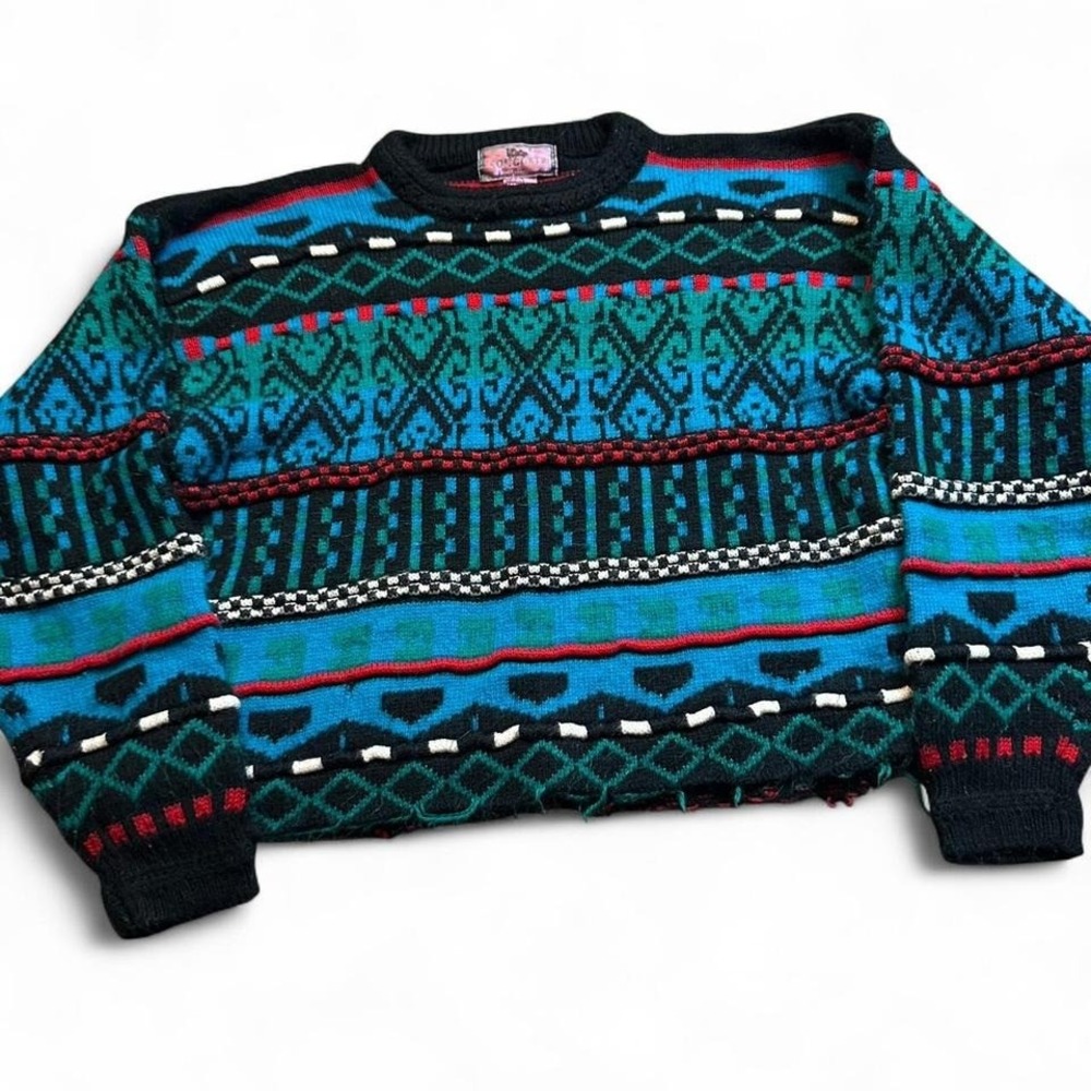 Vintage 3D‎ knit 90s multicolor funky cropped sweater size XL